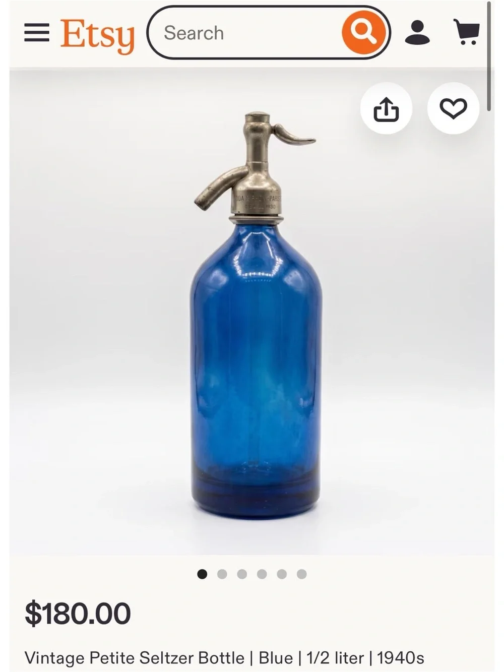 RARE Vintage Cobalt Blue Soda Seltzer Siphon Bottle
